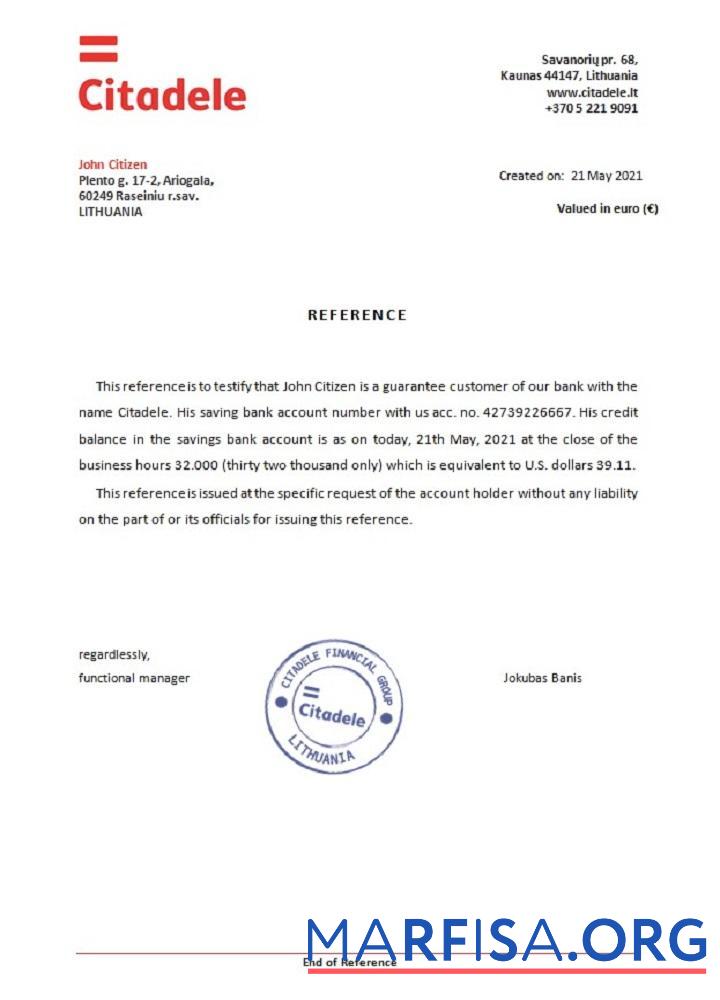 Realistic Lithuania Citadele bank reference download for verification